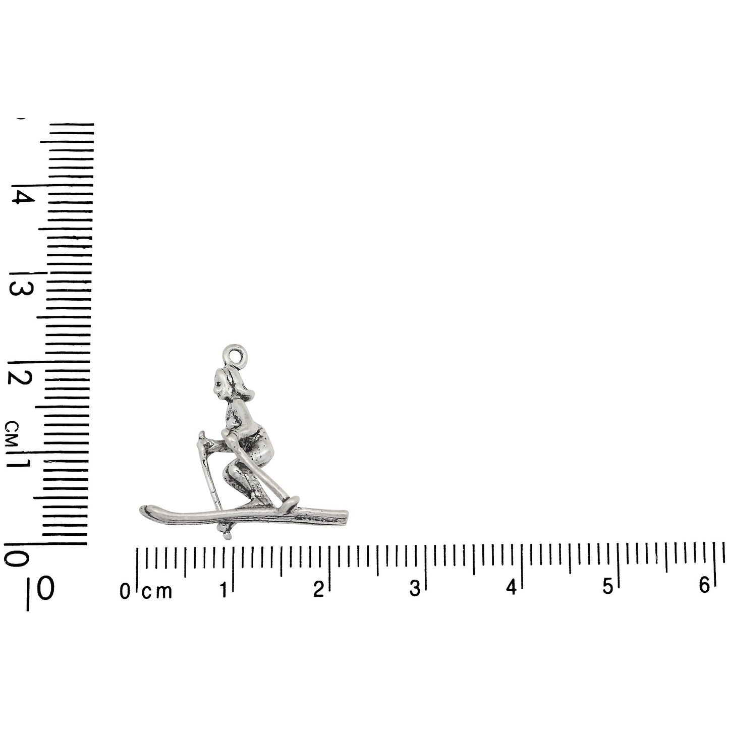 Sterling Silver, 21.8mm Width by 7.0mm Length by 20.2mm Height, Female Snow Skier Charm. Quantity Per Pack: 1 Piece.