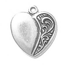 Charms. Sterling Silver, 15.5mm Width by 1.2mm Length by 17.3mm Height, Heart Charm. Quantity Per Pack: 1 Piece.