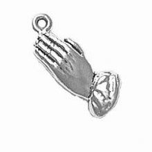 Load image into Gallery viewer, Charms. Sterling Silver, 7.7mm Width by 6.5mm Length by 18.9mm Height, Praying Hands Charm. Quantity Per Pack: 1 Piece.
