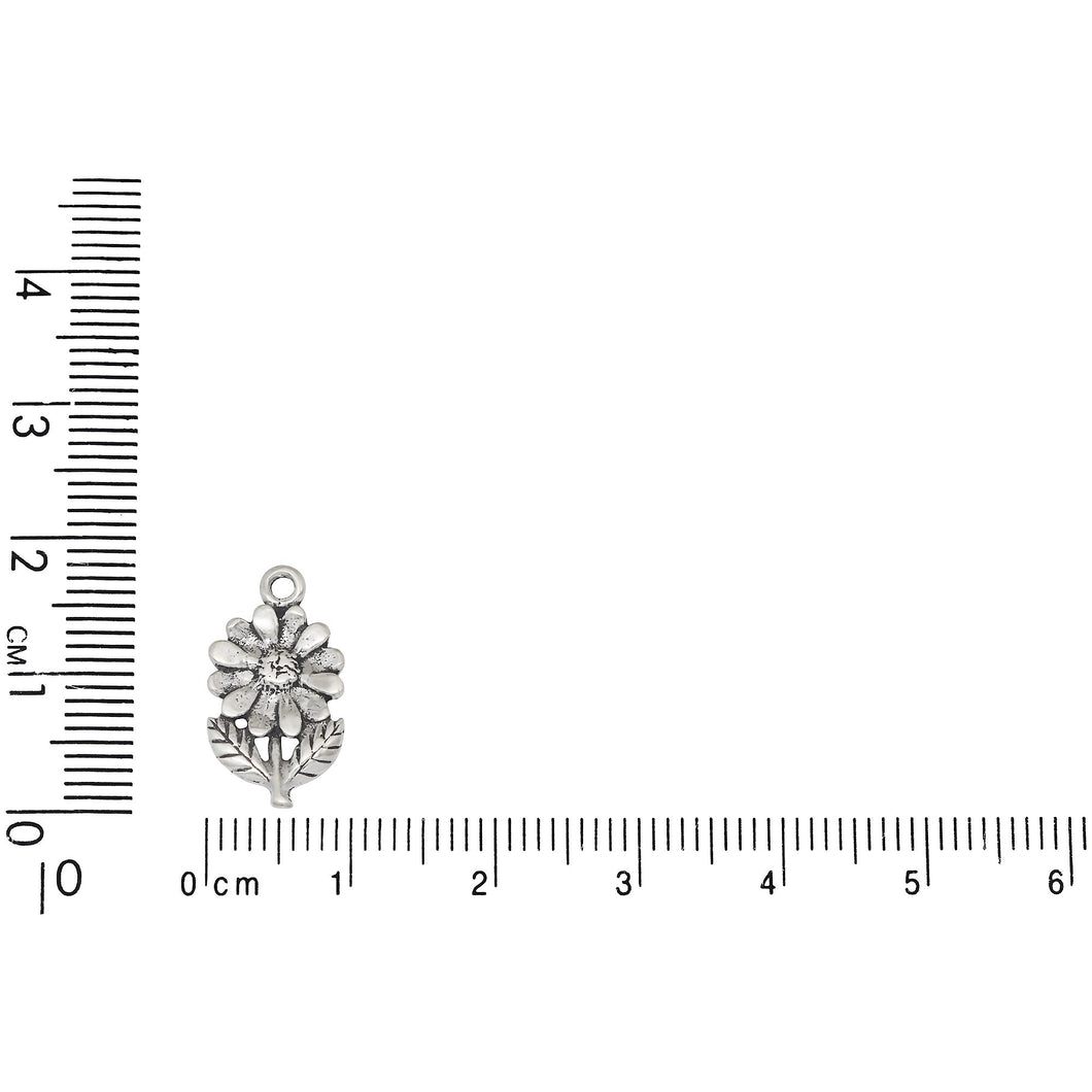 Sterling Silver, 9.6mm Width by 1.2mm Length by 17.7mm Height, Flower Charm. Quantity Per Pack: 1 Piece.