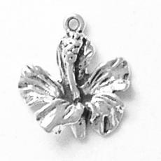 Charms. Sterling Silver, 16.8mm Width by 4.9mm Length by 17.7mm Height, Hibiscus Flower Charm. Quantity Per Pack: 1 Piece.