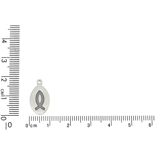 Sterling Silver, 9.6mm Width by 1.0mm Length by 18.2mm Height, Christian Fish Charm. Quantity Per Pack: 1 Piece.