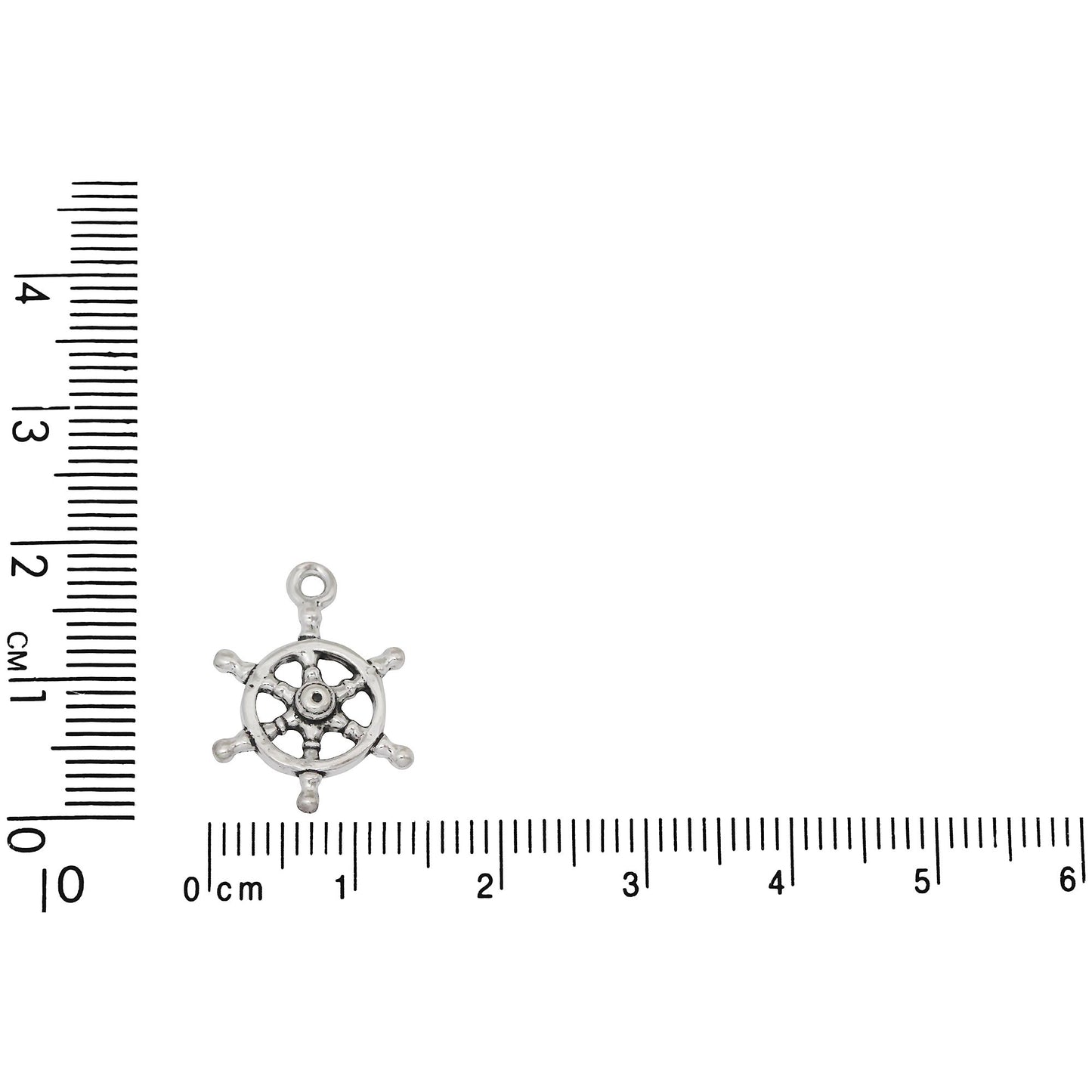 Sterling Silver, 13.7mm Width by 4.1mm Length by 18.9mm Height, Ship Wheel Charm. Quantity Per Pack: 1 Piece.