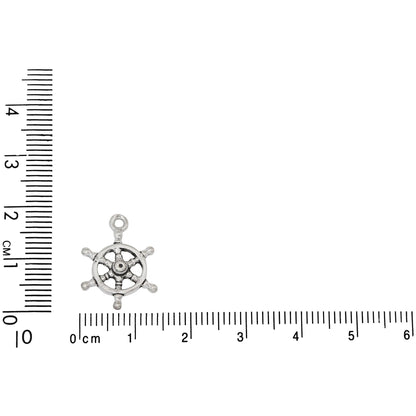Sterling Silver, 13.7mm Width by 4.1mm Length by 18.9mm Height, Ship Wheel Charm. Quantity Per Pack: 1 Piece.