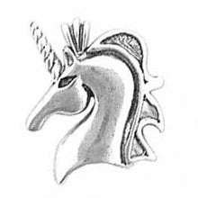 Load image into Gallery viewer, Charms. Sterling Silver, 16.6mm Width by 3.1mm Length by 19.8mm Height, Unicorn Head Pendant. Quantity Per Pack: 1 Piece.
