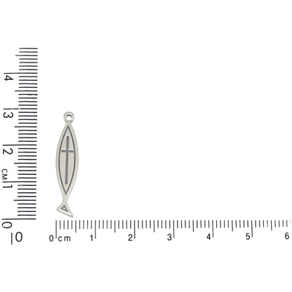 Sterling Silver, 5.8mm Width by 1.0mm Length by 28.7mm Height, Fish Cross Charm. Quantity Per Pack: 1 Piece.