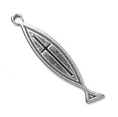 Charms. Sterling Silver, 5.8mm Width by 1.0mm Length by 28.7mm Height, Fish Cross Charm. Quantity Per Pack: 1 Piece.