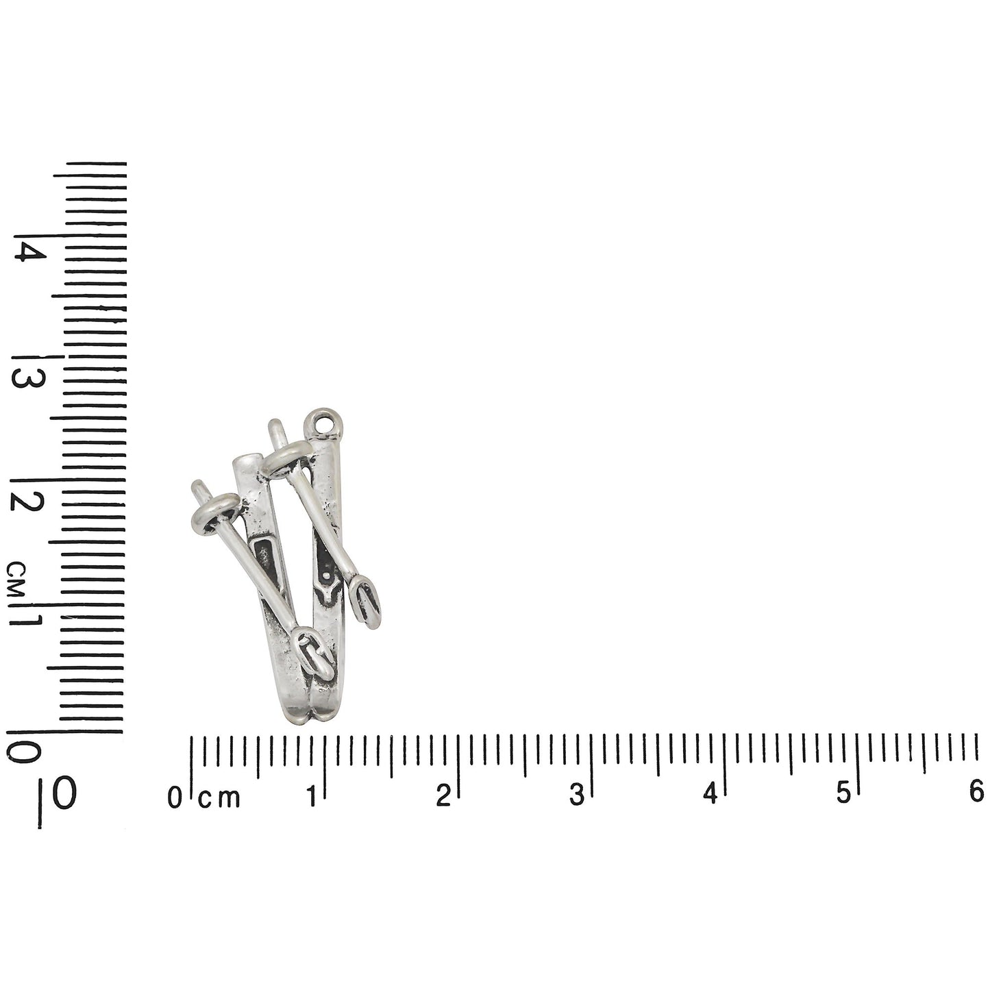 Sterling Silver, 14.5mm Width by 5.0mm Length by 25.5mm Height, Skis With Poles Charm. Quantity Per Pack: 1 Piece.