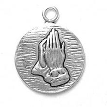 Load image into Gallery viewer, Charms. Sterling Silver, 22.7mm Width by 2.7mm Length by 27.9mm Height, Praying Hands with Prayer Charm. Quantity Per Pack: 1 Piece.
