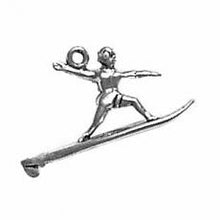 Load image into Gallery viewer, Charms. Sterling Silver, 22.8mm Width by 5.3mm Length by 12.2mm Height, Surfer Charm. Quantity Per Pack: 1 Piece.
