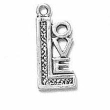 Load image into Gallery viewer, Charms. Sterling Silver, 8.5mm Width by 1.5mm Length by 18.7mm Height, Love Charm. Quantity Per Pack: 1 Piece.
