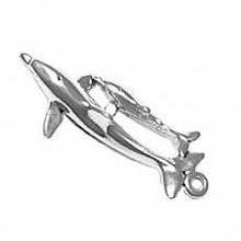 Load image into Gallery viewer, Charms. Sterling Silver, 13.1mm Width by 6.7mm Length by 29.9mm Height, Dolphin With Calf Charm. Quantity Per Pack: 1 Piece.
