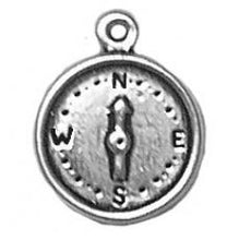 Load image into Gallery viewer, Charms. Sterling Silver, 13.8mm Width by 1.9mm Length by 17.1mm Height, Compass Charm. Quantity Per Pack: 1 Piece.
