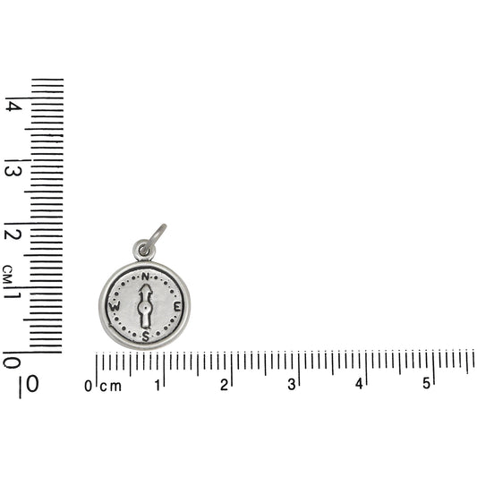 Sterling Silver, 13.8mm Width by 1.9mm Length by 17.1mm Height, Compass Charm. Quantity Per Pack: 1 Piece.