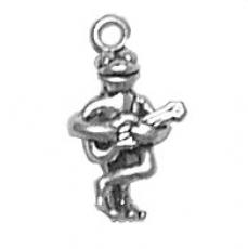 Charms. Sterling Silver, 8.2mm Width by 4.1mm Length by 14.7mm Height, Frog With Guitar Charm. Quantity Per Pack: 1 Piece.