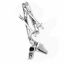 Load image into Gallery viewer, Charms. Sterling Silver, 14.6mm Width by 5.0mm Length by 25.7mm Height, Skis With 2 Boots Charm. Quantity Per Pack: 1 Piece.
