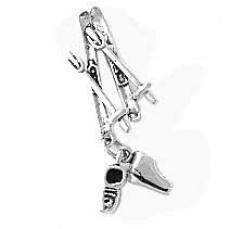 Charms. Sterling Silver, 14.6mm Width by 5.0mm Length by 25.7mm Height, Skis With 2 Boots Charm. Quantity Per Pack: 1 Piece.