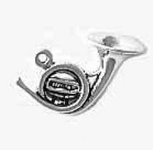 Load image into Gallery viewer, Charms. Sterling Silver, 21.3mm Width by 10.4mm Length by 14.6mm Height, French Horn Charm. Quantity Per Pack: 1 Piece.
