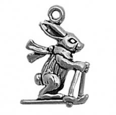 Charms. Sterling Silver, 11.9mm Width by 9.0mm Length by 17.9mm Height, Bunny on Skis Charm. Quantity Per Pack: 1 Piece.