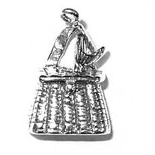 Load image into Gallery viewer, Charms. Sterling Silver, 12.4mm Width by 7.6mm Length by 20.9mm Height, Creel With Fish Charm. Quantity Per Pack: 1 Piece.
