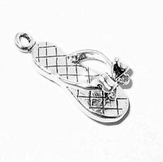 Charms. Sterling Silver, 9.0mm Width by 8.3mm Length by 22.3mm Height, Sandal With Bow Charm. Quantity Per Pack: 1 Piece.