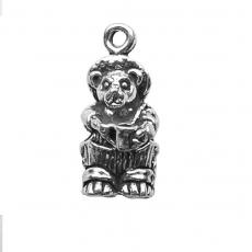 Charms. Sterling Silver, 9.6mm Width by 9.7mm Length by 21.5mm Height, Gardener Bear Charm. Quantity Per Pack: 1 Piece.