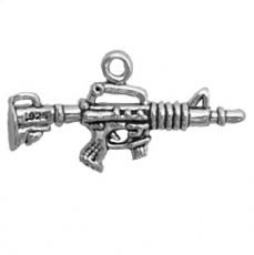 Charms. Sterling Silver, 24.3mm Width by 3.4mm Length by 12.1mm Height, Machine Gun Charm. Quantity Per Pack: 1 Piece.