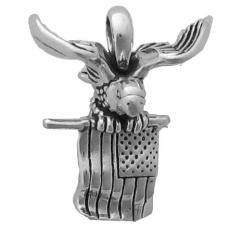 Charms. Sterling Silver, 18.6mm Width by 15.0mm Length by 23.2mm Height, Eagle Holding Flag Pendant. Quantity Per Pack: 1 Piece.