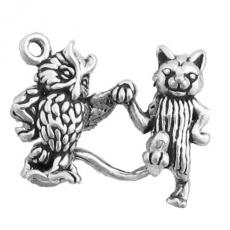 Charms. Sterling Silver, 21.3mm Width by 10.4mm Length by 17.3mm Height, Owl & Cat Charm. Quantity Per Pack: 1 Piece.