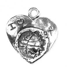 Charms. Sterling Silver, 16.6mm Width by 5.8mm Length by 18.2mm Height, I Love Basketball Charm. Quantity Per Pack: 1 Piece.