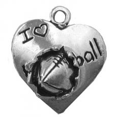 Charms. Sterling Silver, 16.7mm Width by 7.5mm Length by 18.6mm Height, I Love Football Charm. Quantity Per Pack: 1 Piece.