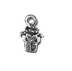 Charms. Sterling Silver, 6.5mm Width by 6.6mm Length by 9.8mm Height, Flower Pot Charm. Quantity Per Pack: 1 Piece.