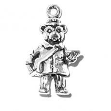 Charms. Sterling Silver, 12.0mm Width by 9.7mm Length by 23.7mm Height, Mailman Bear Charm. Quantity Per Pack: 1 Piece.