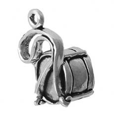 Charms. Sterling Silver, 11.3mm Width by 8.7mm Length by 18.1mm Height, Marching Drum Charm. Quantity Per Pack: 1 Piece.