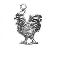 Charms. Sterling Silver, 16.1mm Width by 3.6mm Length by 22.7mm Height, Rooster Clock Charm. Quantity Per Pack: 1 Piece.