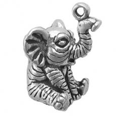 Charms. Sterling Silver, 13.8mm Width by 14.5mm Length by 20.2mm Height, Baby Elephant Charm. Quantity Per Pack: 1 Piece.