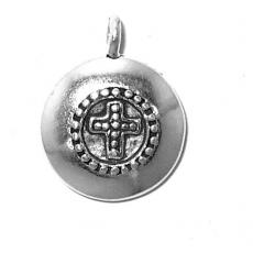 Charms. Sterling Silver, 19.1mm Width by 5.3mm Length by 24.3mm Height, Cross on Disc Charm. Quantity Per Pack: 1 Piece.