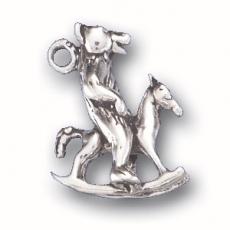 Charms. Sterling Silver, 14.5mm Width by 8.8mm Length by 17.9mm Height, Bear on Rocking Horse Charm. Quantity Per Pack: 1 Piece.