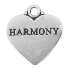 Charms. Sterling Silver, 17.1mm Width by 1.0mm Length by 18.3mm Height, "Harmony" Heart Charm. Quantity Per Pack: 1 Piece.