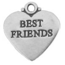 Charms. Sterling Silver, 17.1mm Width by 1.0mm Length by 18.3mm Height, "Best Friends" Heart Charm. Quantity Per Pack: 1 Piece.