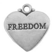 Charms. Sterling Silver, 17.1mm Width by 1.0mm Length by 18.3mm Height, "Freedom" Heart Charm. Quantity Per Pack: 1 Piece.