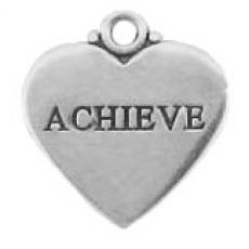 Charms. Sterling Silver, 17.1mm Width by 1.0mm Length by 18.3mm Height, "Achieve" Heart Charm. Quantity Per Pack: 1 Piece.