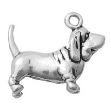 Charms. Sterling Silver, 18.6mm Width by 5.9mm Length by 15.2mm Height, Basset Hound Dog Charm. Quantity Per Pack: 1 Piece.