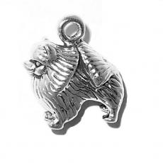 Charms. Sterling Silver, 15.3mm Width by 8.1mm Length by 16.0mm Height, Pomeranian Dog Charm. Quantity Per Pack: 1 Piece.