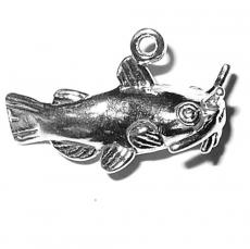 Charms. Sterling Silver, 21.5mm Width by 11.7mm Length by 14.2mm Height, Catfish Charm. Quantity Per Pack: 1 Piece.