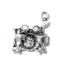 Charms. Sterling Silver, 16.9mm Width by 9.3mm Length by 19.5mm Height, Drum Set Charm. Quantity Per Pack: 1 Piece.