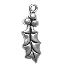 Charms. Sterling Silver, 5.7mm Width by 2.2mm Length by 17.5mm Height, Holly Leaf Charm. Quantity Per Pack: 1 Piece.