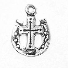 Charms. Sterling Silver, 12.0mm Width by 2.0mm Length by 16.0mm Height, Horseshoe With Cross Charm. Quantity Per Pack: 1 Piece.