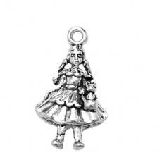 Charms. Sterling Silver, 13.0mm Width by 6.0mm Length by 21.8mm Height, Girl With Dog Charm. Quantity Per Pack: 1 Piece.