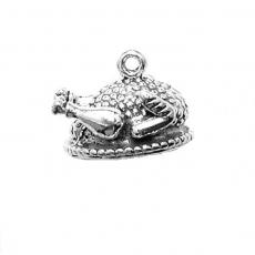 Charms. Sterling Silver, 14.2mm Width by 12.0mm Length by 10.9mm Height, Turkey On Platter Charm. Quantity Per Pack: 1 Piece.